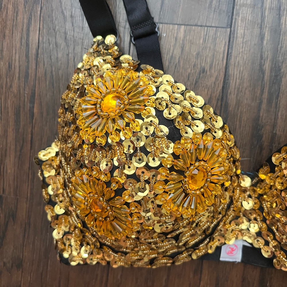 RAVE WONDERLAND Gold and Black Sequin Bra L/XL Selena costume - Picture 5 of 6